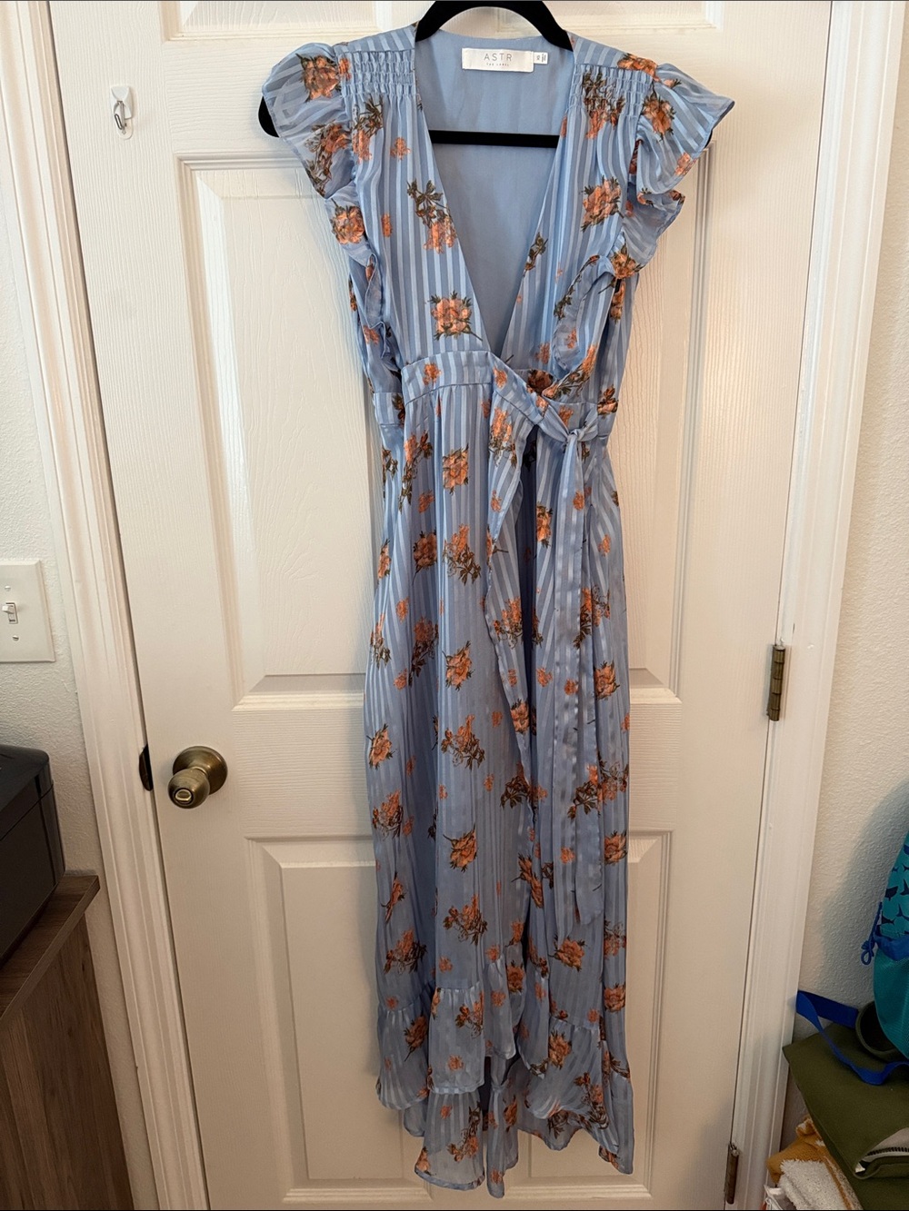 Astr the Label Lila Blue Floral Wrap Midi Dress